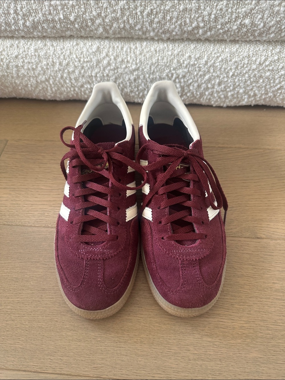 adidas Spezial Burgundy Suede Sneakers with White Stripes and Gum Sole - Picture 3 of 7